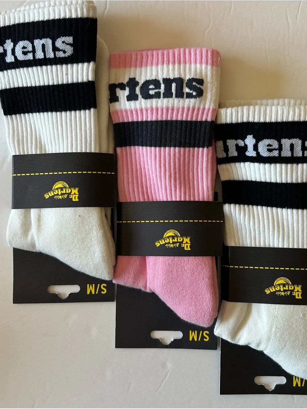 Dr. Martens Pink, White & Black Organic Cotton Striped Socks - 3 Pack S/M